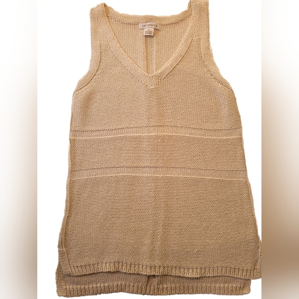 Liz Claiborne‎ Tan Knit Sleeveless Shirt With Gold Shimmer. Small